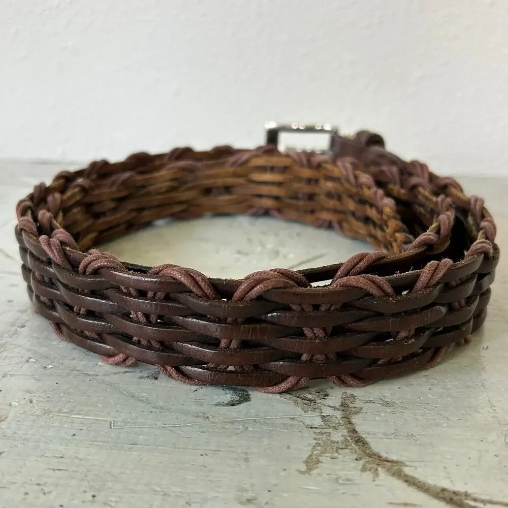 Vintage Leather Woven Braided Belt Brown Boho Western Indie 18/20 plus 2XL